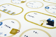 Gold and Blue Illustrated Holiday Cheer Gift Tag Sticker Sheets Gift Tags & Labels Oh, Heart!