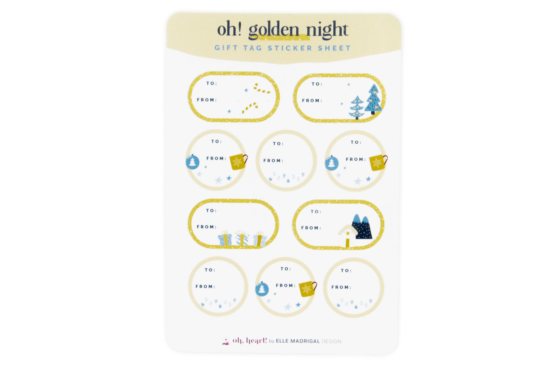 Gold and Blue Illustrated Holiday Cheer Gift Tag Sticker Sheets Gift Tags & Labels Oh, Heart!