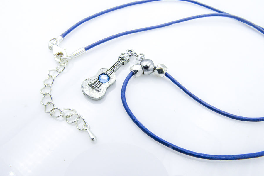 Guitar Charm Necklace on Blue Leather Cord Necklaces Oh, Heart!
