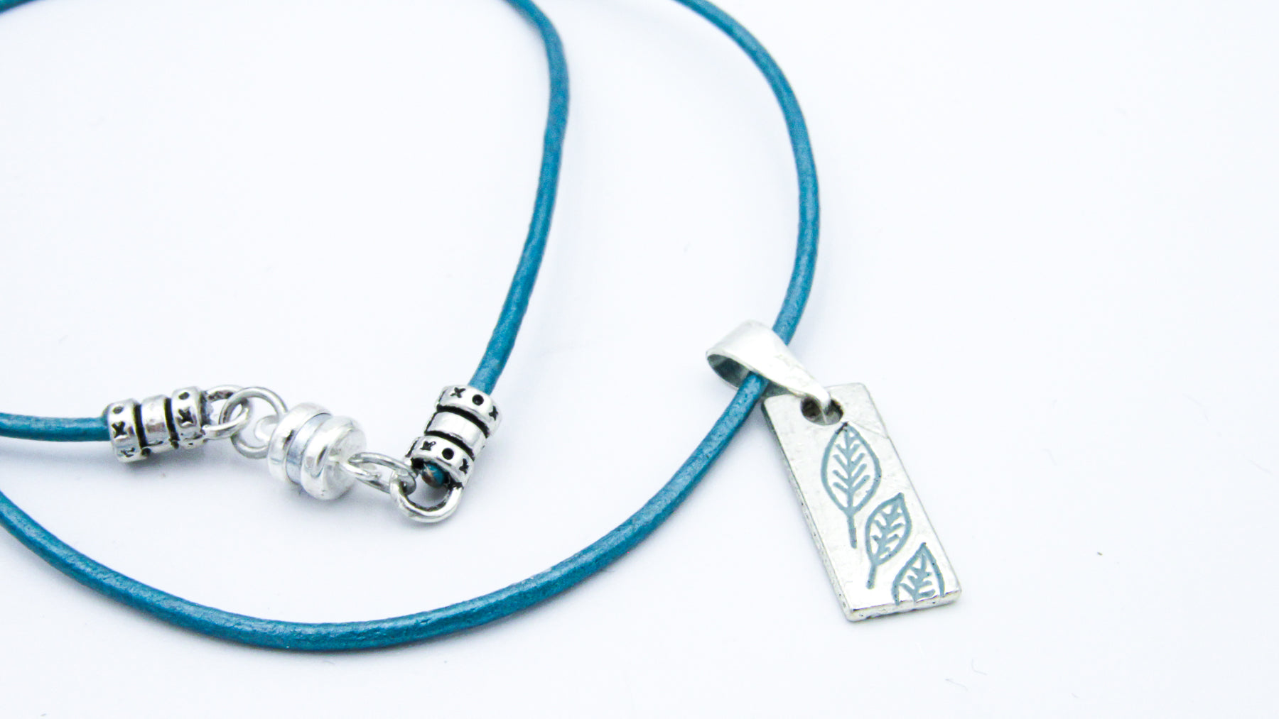 Leaves Charm on Turquoise Leather Cord Necklace Necklaces Oh, Heart!