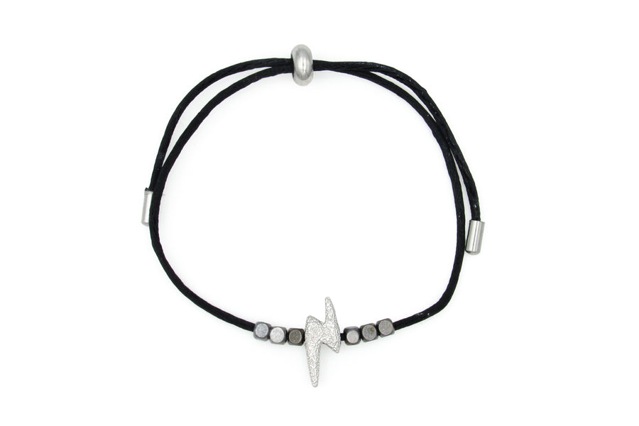 Silver Lightning Bolt Silk Cord Adjustable Bracelet Bracelets Oh, Heart!