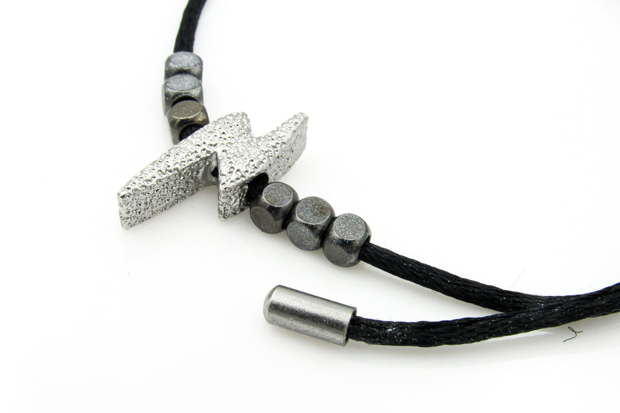 Silver Lightning Bolt Silk Cord Adjustable Bracelet Bracelets Oh, Heart!