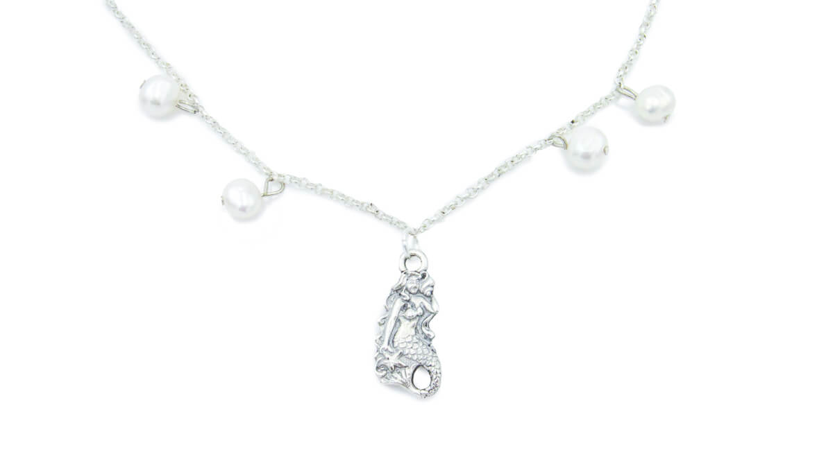 Silver Mermaid Charm Necklace with Pearls Necklaces Oh, Heart!