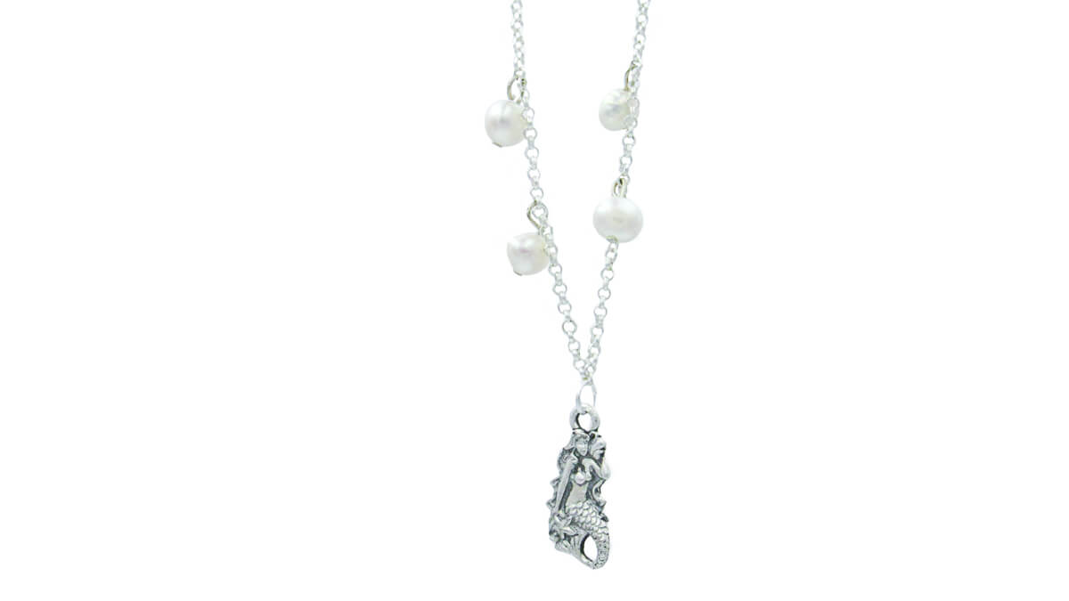 Silver Mermaid Charm Necklace with Pearls Necklaces Oh, Heart!