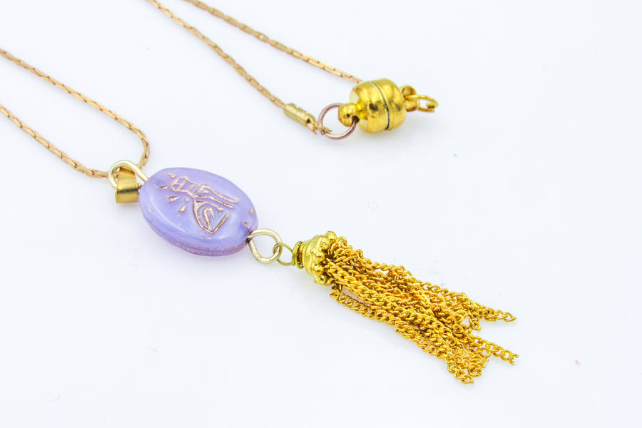 Purple Egyptian Cat Tasseled Gold Necklace Necklaces Oh, Heart!