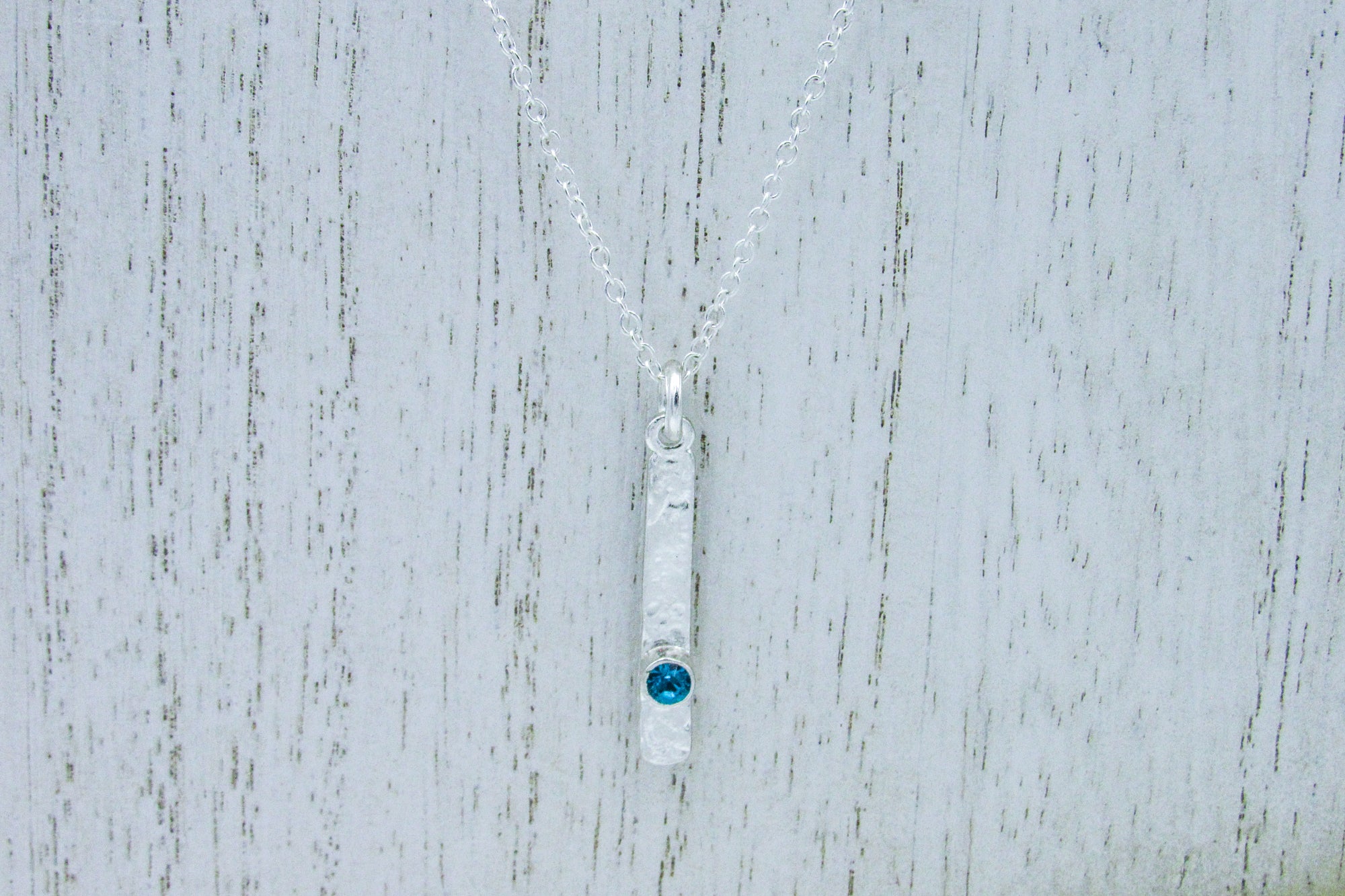 Minimalist Sterling Silver Drop Pendant Necklace With Turquoise Rhinestone