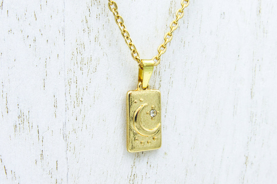 Moon and Star With CZ Rhinestone Pendant Necklace Necklaces Oh, Heart!