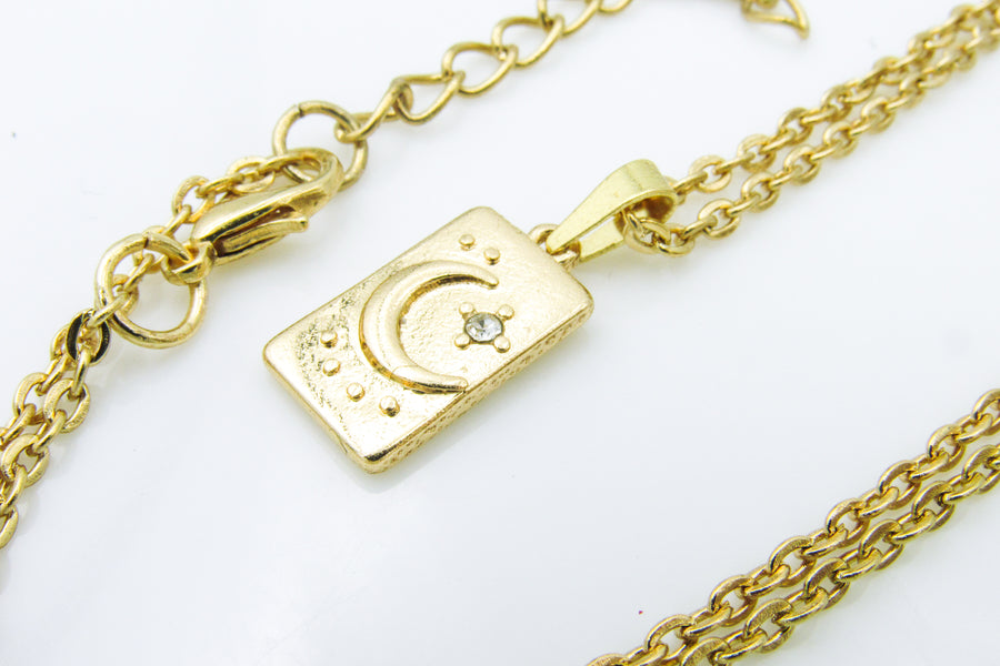 Moon and Star With CZ Rhinestone Pendant Necklace Necklaces Oh, Heart!