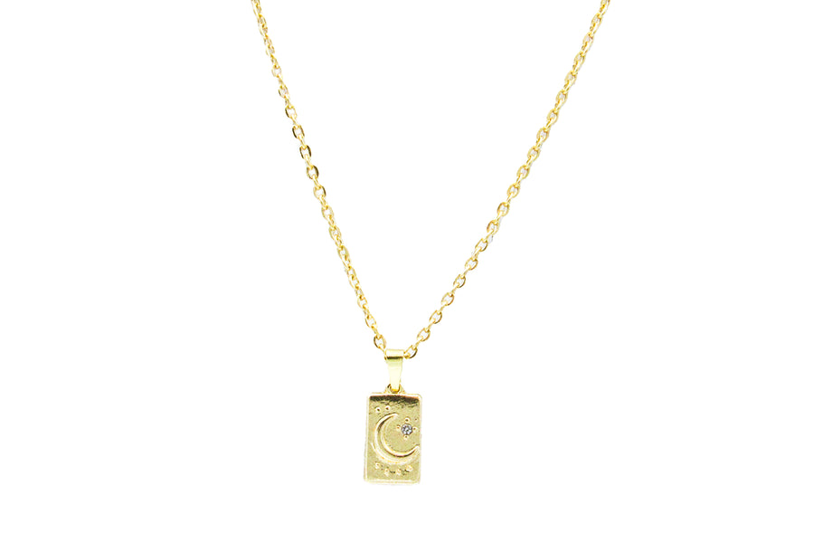 Moon and Star With CZ Rhinestone Pendant Necklace Necklaces Oh, Heart!