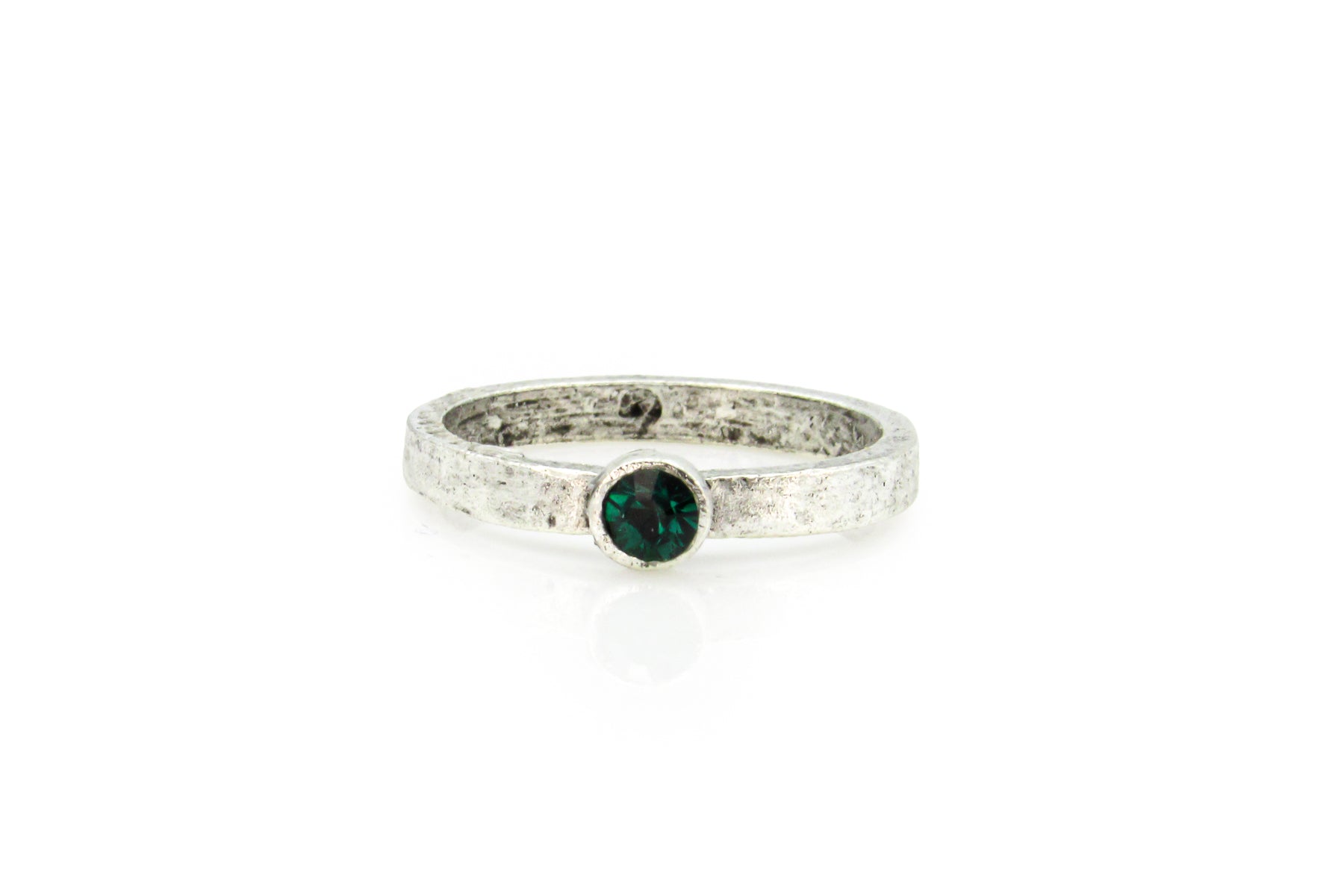 Hammered Antique Silver Ring With Bright Green Crystal Rhinestone Ring Oh, Heart!