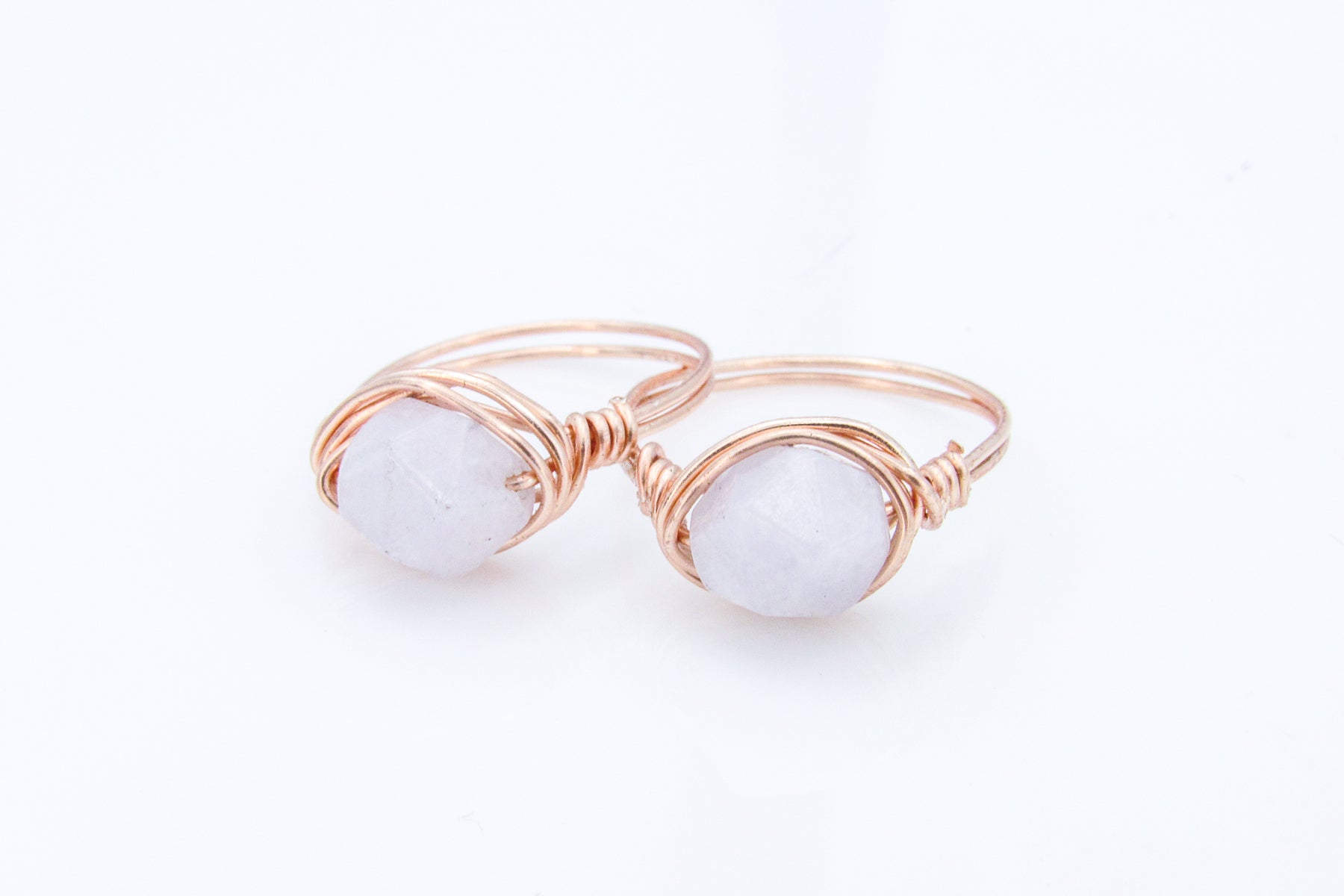 Aquamarine Faceted Bead Rose Gold Wire-Wrapped Ring