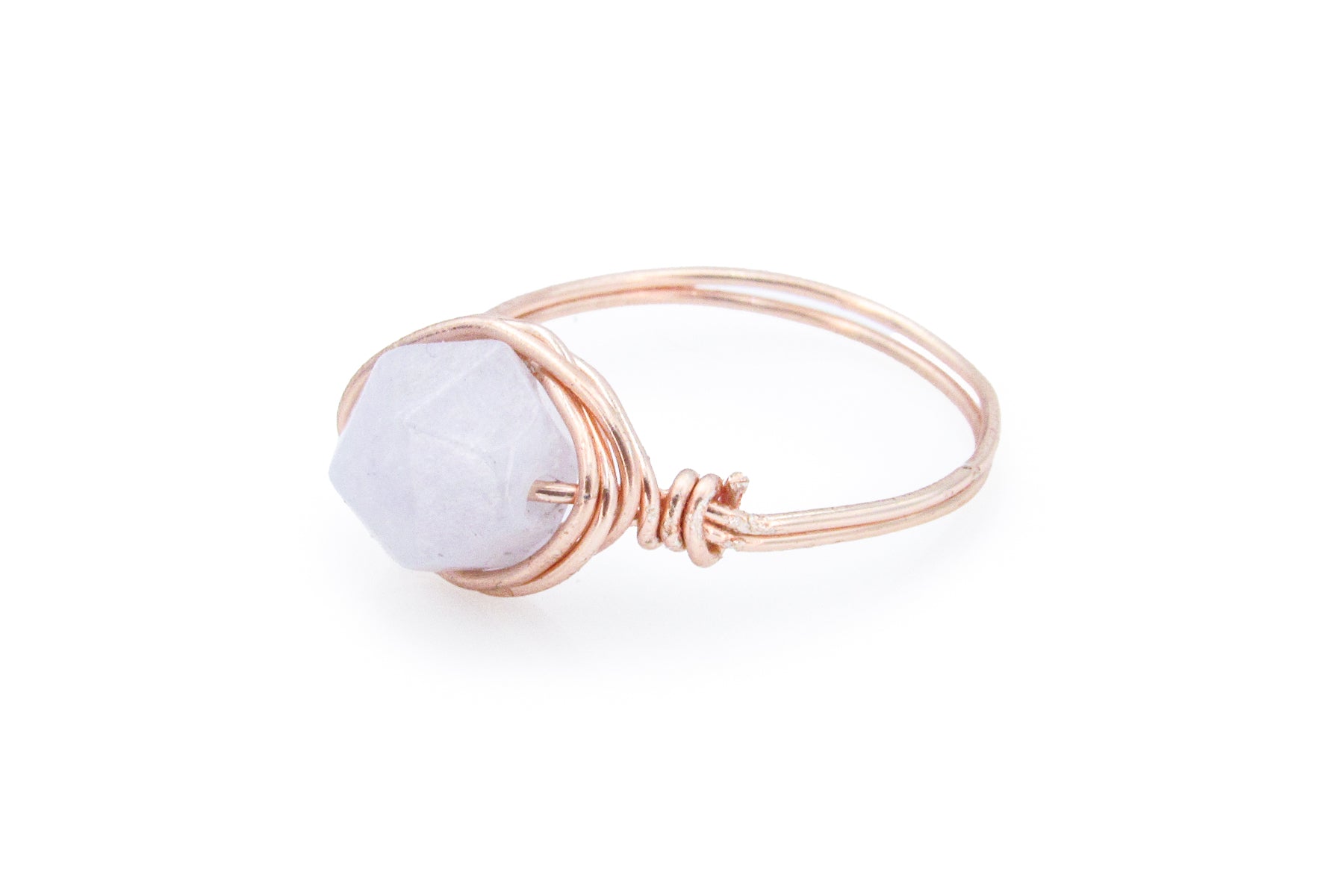 Aquamarine Faceted Bead Rose Gold Wire-Wrapped Ring Ring Oh, Heart!