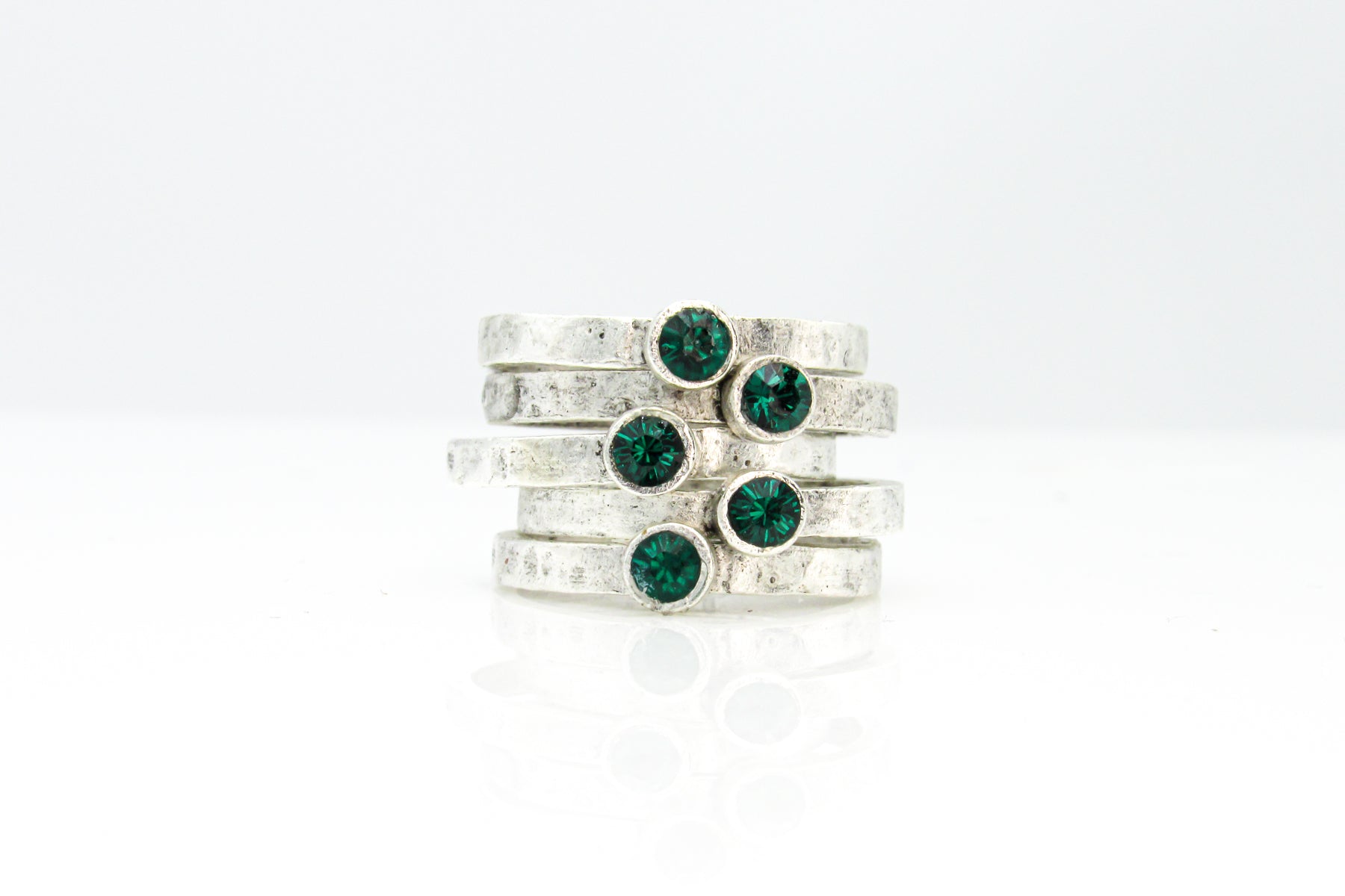 Hammered Antique Silver Ring With Bright Green Crystal Rhinestone Ring Oh, Heart!