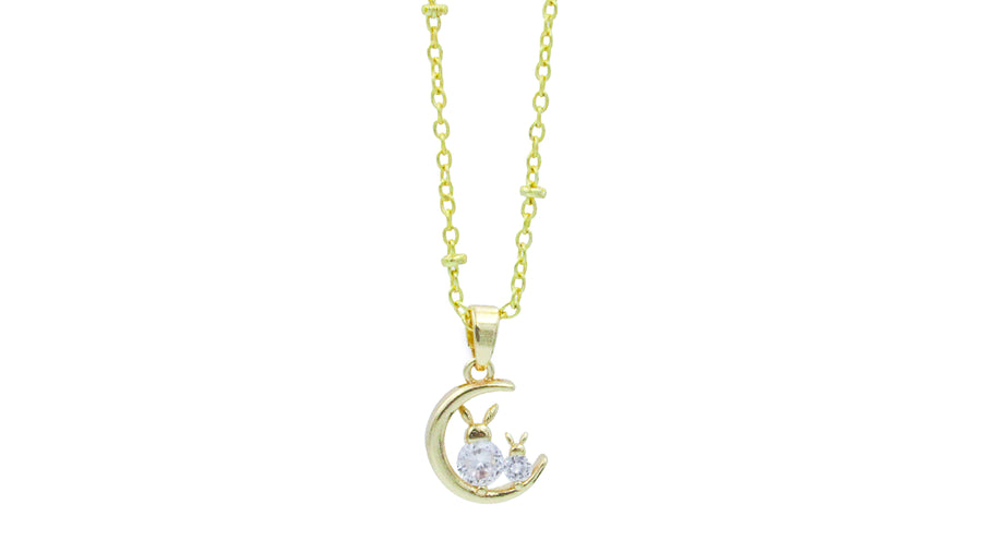 Mother and Child Rabbit Charm Necklace With CZ Crystal Oh, Heart!