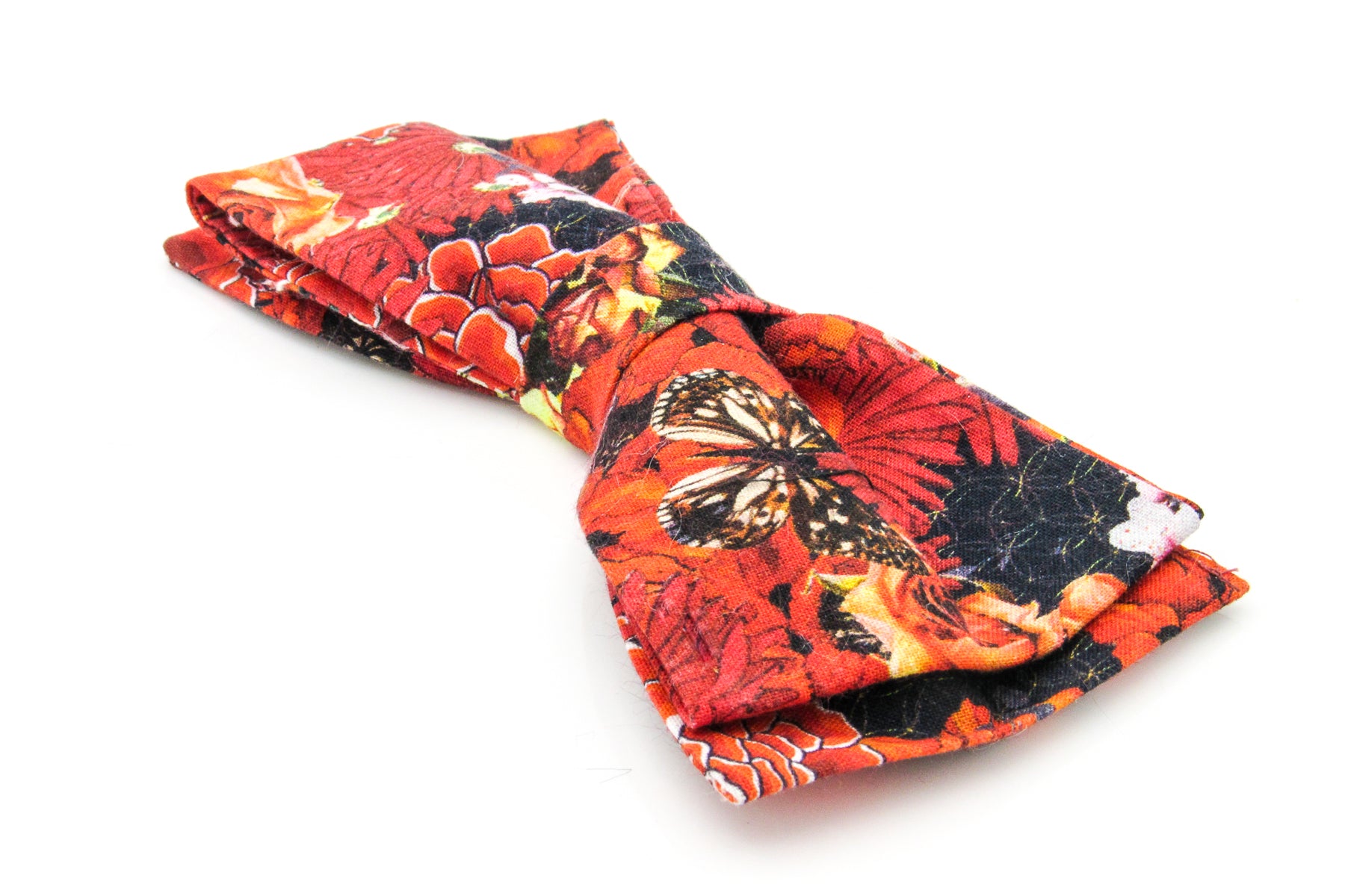 Orange Floral and Butterfly Pattern Sailor Bow Tie