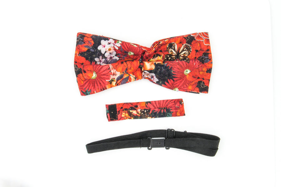 Orange Floral and Butterfly Pattern Sailor Bow Tie Bow Tie Oh, Heart!