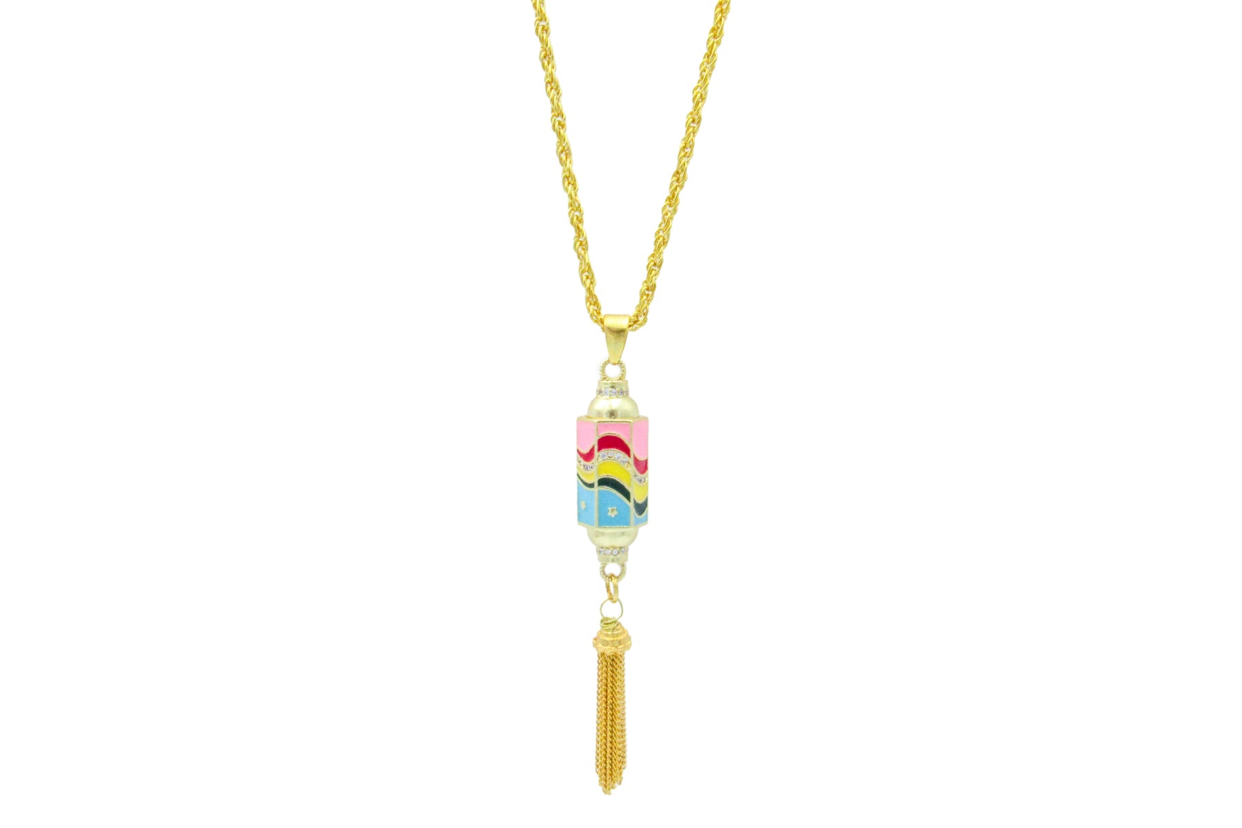 Rainbow Enamel Connector Charm with Tassel Chain Necklace Necklaces Oh, Heart!