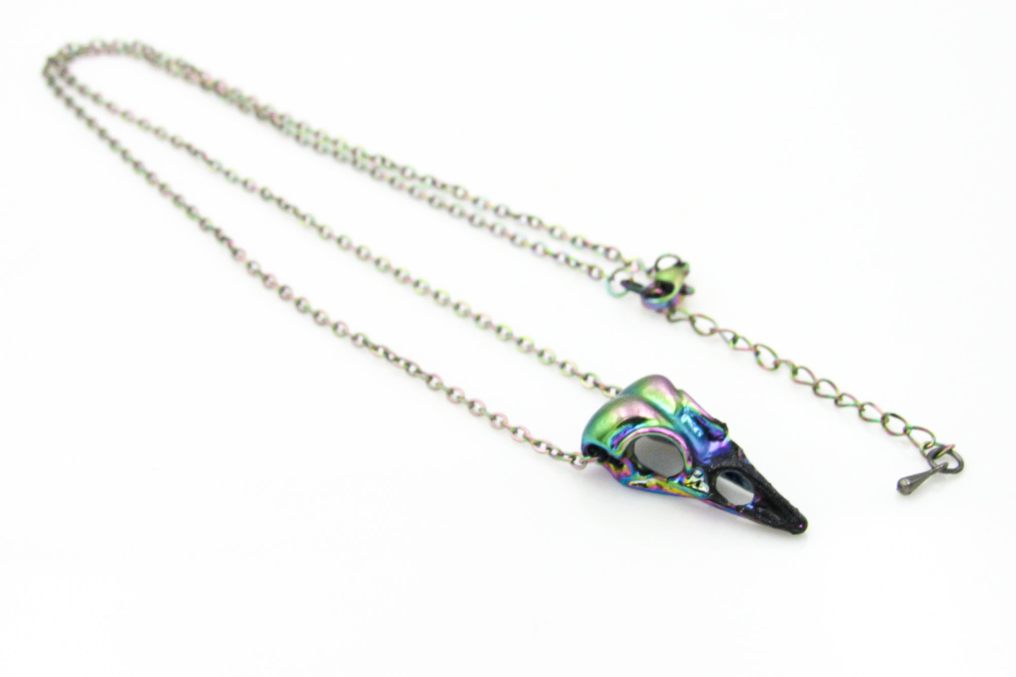 Iridescent Rainbow Raven Skull Goth Necklace Necklaces Oh, Heart!