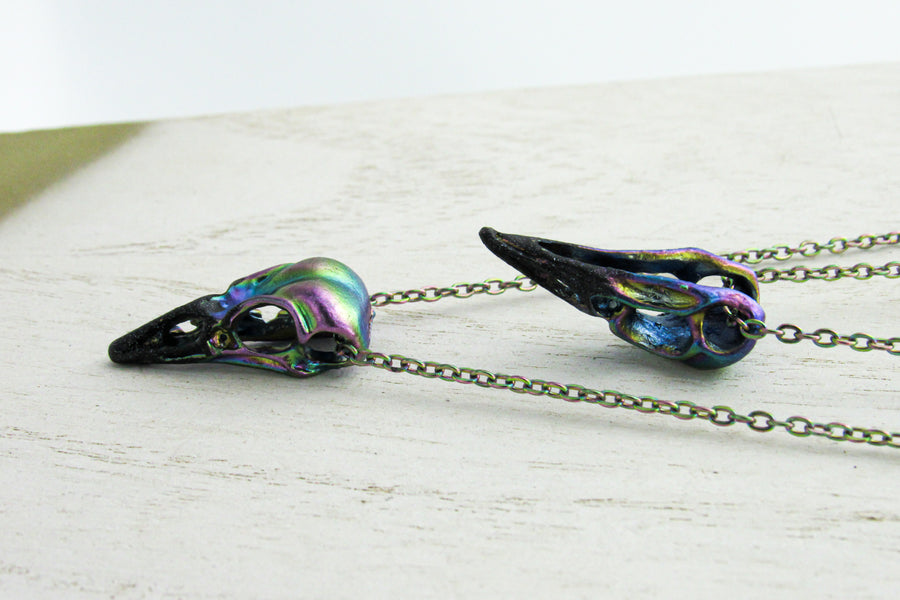 Iridescent Rainbow Raven Skull Goth Necklace Necklaces Oh, Heart!