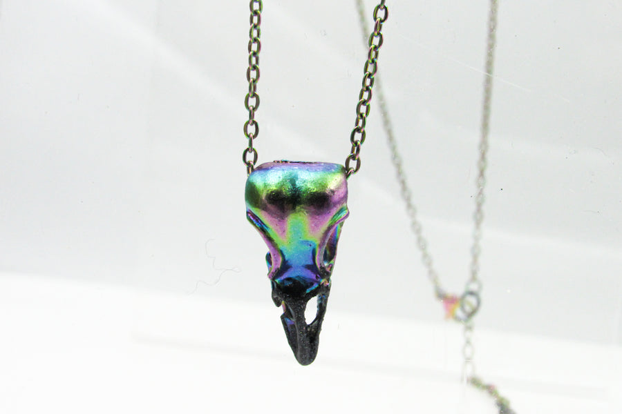 Iridescent Rainbow Raven Skull Goth Necklace Necklaces Oh, Heart!