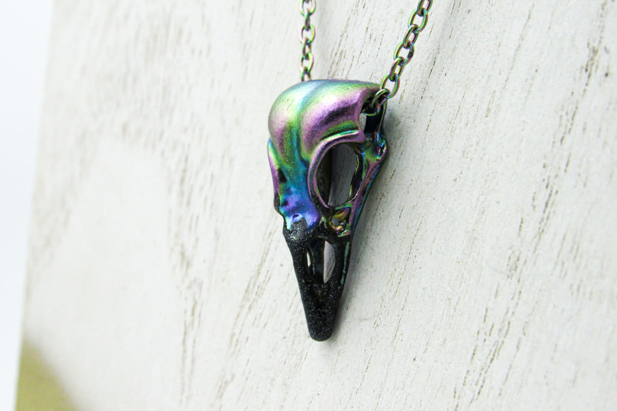 Iridescent Rainbow Raven Skull Goth Necklace Necklaces Oh, Heart!