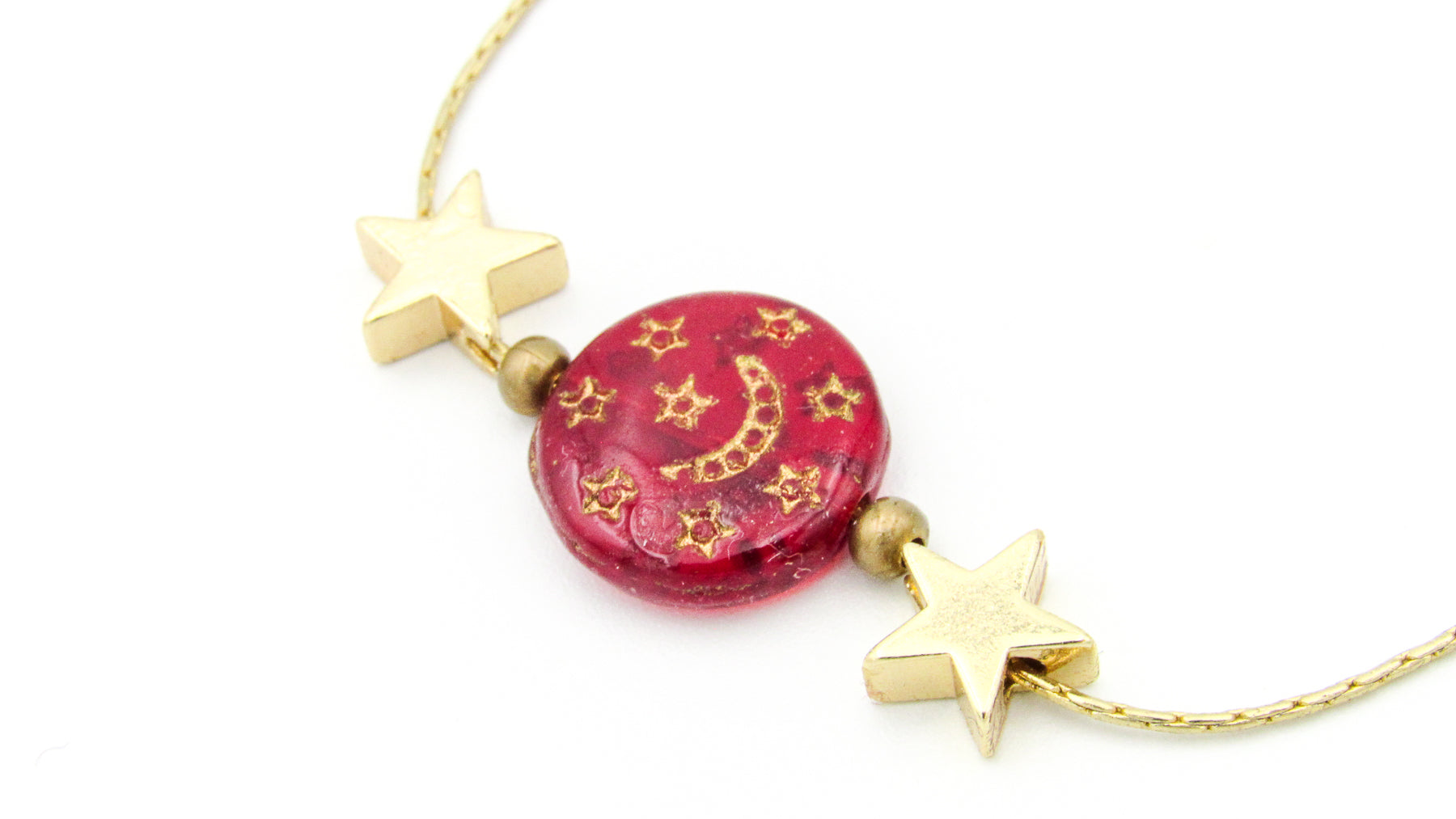 Red and Gold Moon and Stars Themed Adjustable Slide Bracelet