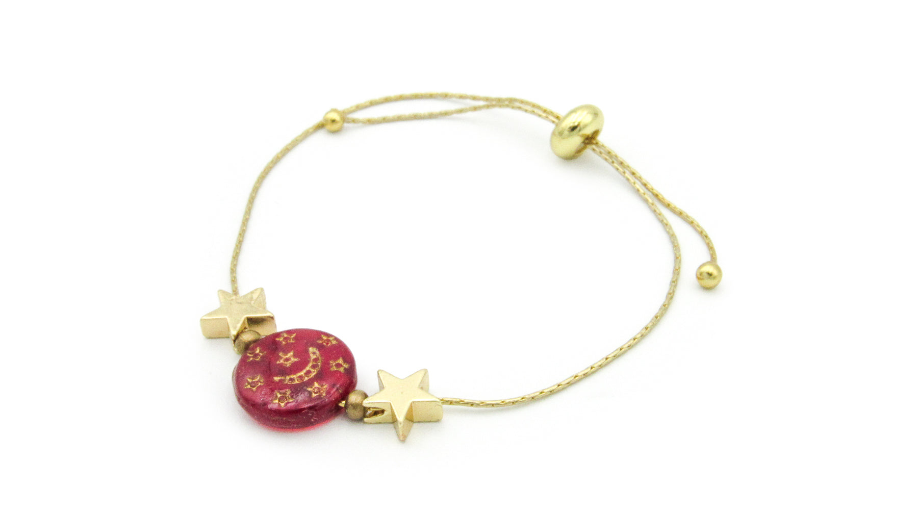 Red and Gold Moon and Stars Themed Adjustable Slide Bracelet Bracelets Oh, Heart!