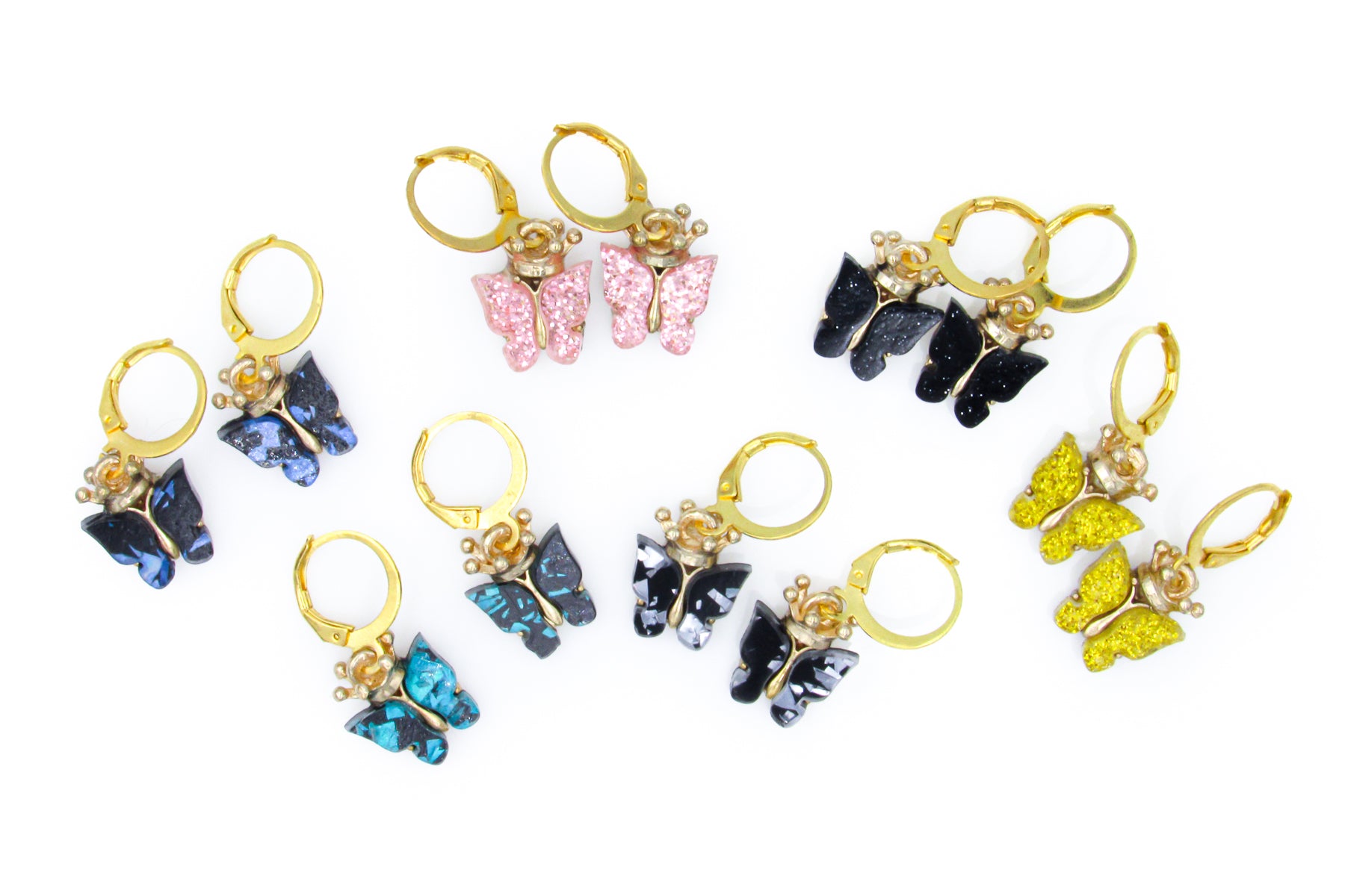 Glittery Resin Butterfly and Crown Charm Earrings Earrings Oh, Heart!