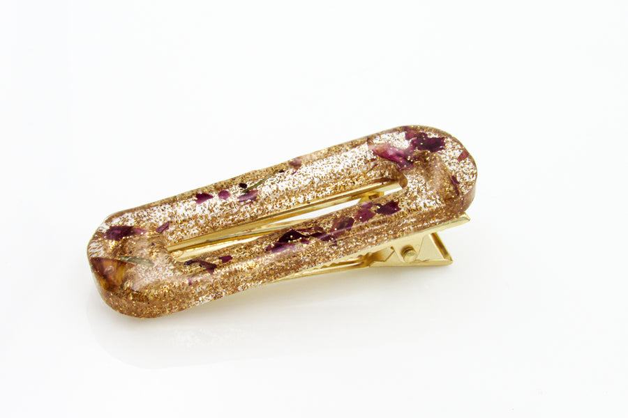 Rose Petals and Rose Gold Glitter Acrylic Resin Barrettes Barrettes Oh, Heart!