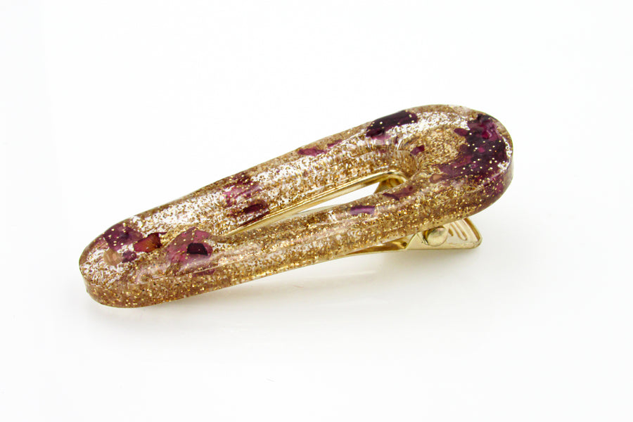 Rose Petals and Rose Gold Glitter Acrylic Resin Barrettes Barrettes Oh, Heart!