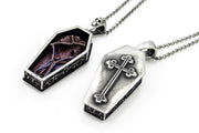 Hugging Skeletons In A Coffin Pendant Necklace