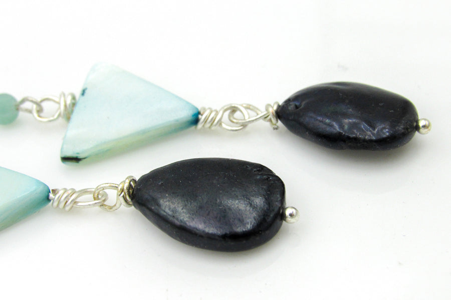 Geometric Shell and Pearl Statement Dangle Earrings Earrings Oh, Heart!