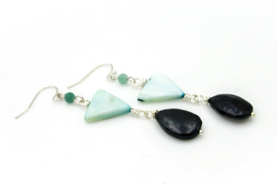 Geometric Shell and Pearl Statement Dangle Earrings Earrings Oh, Heart!