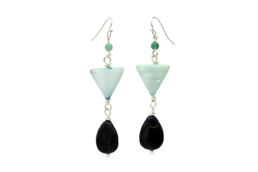 Geometric Shell and Pearl Statement Dangle Earrings Earrings Oh, Heart!