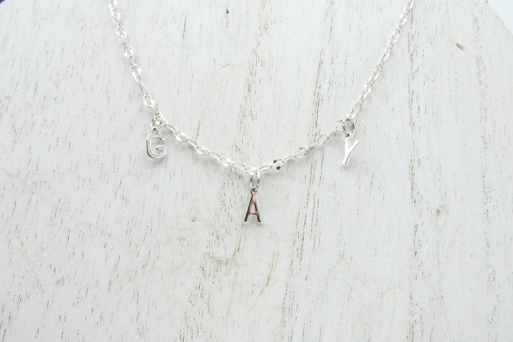 Dainty Sterling Silver Necklace With "GAY" Letter Charms Necklaces Oh, Heart!