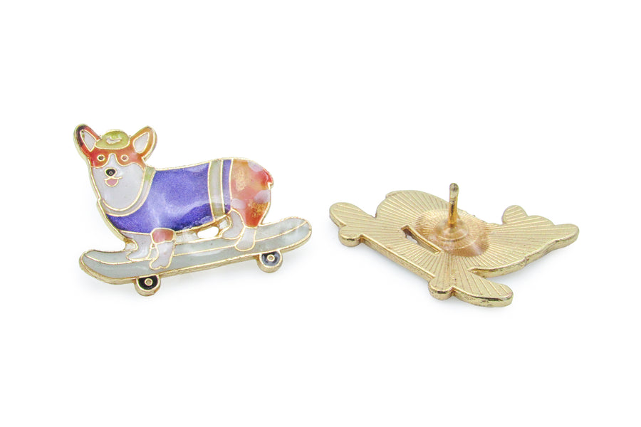 Skater Corgi Enamel Pin Pin Oh, Heart!