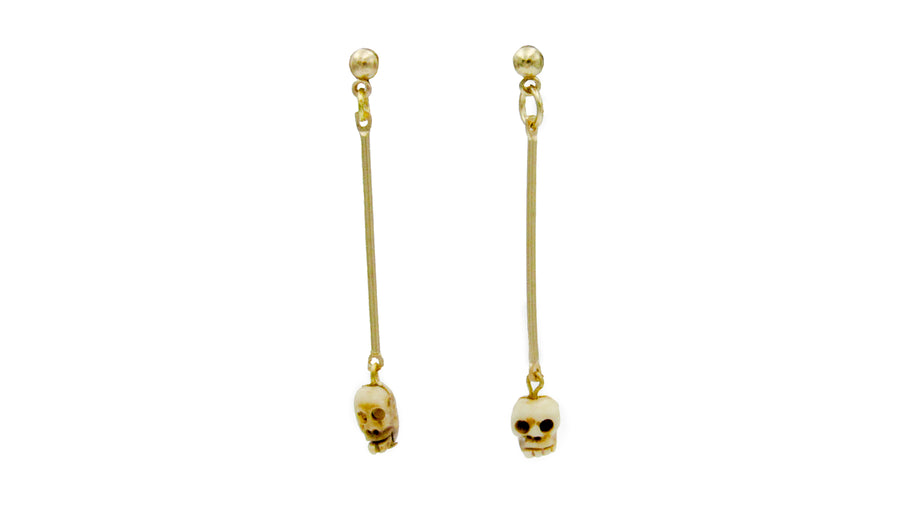 Skull Carved Bone Beads Dangle Earrings Oh, Heart!