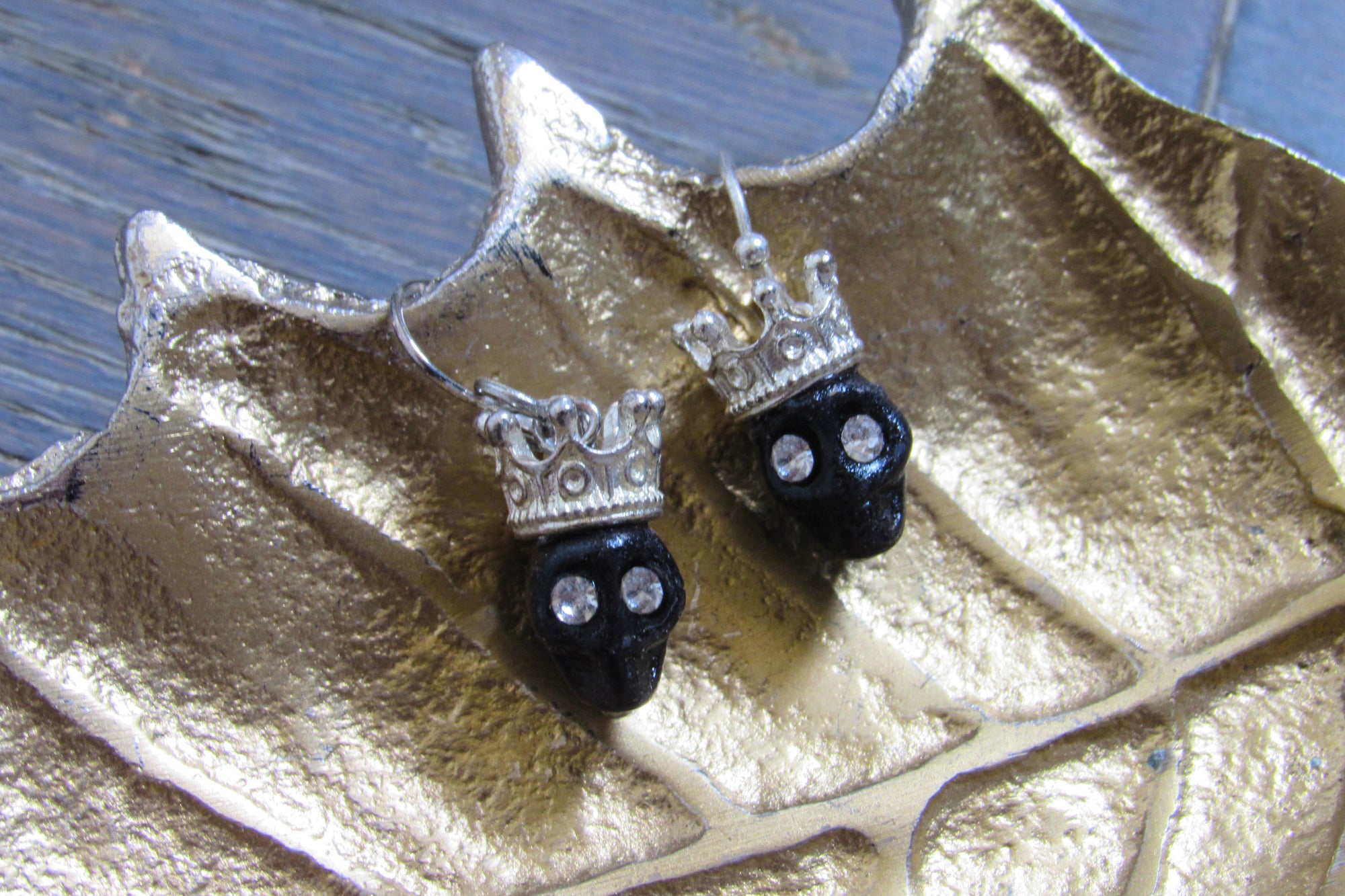 Skull Dangle Earrings With Crown and Rhinestones Earrings Oh, Heart!