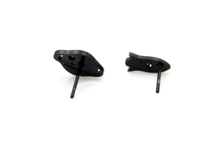 Planet and Rocket Ship Black Stud Earrings