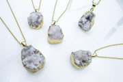 White Smoke Druzy Agate Crystal Pendant Necklaces Necklaces Oh, Heart!