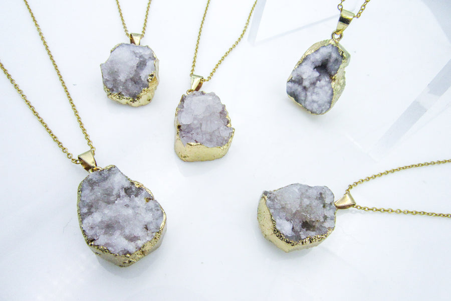 White Smoke Druzy Agate Crystal Pendant Necklaces Necklaces Oh, Heart!