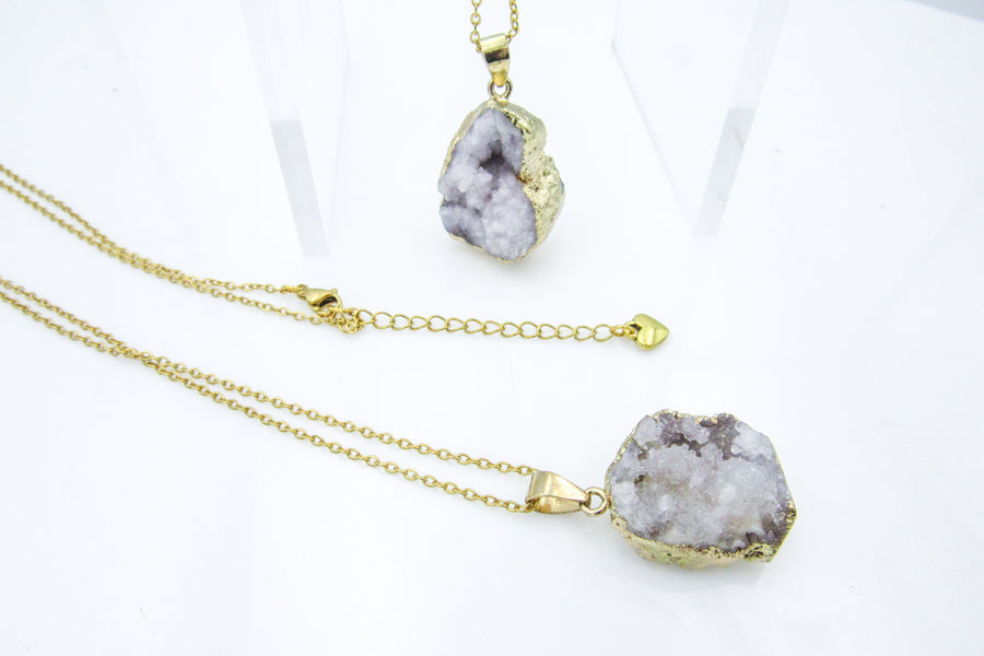 White Smoke Druzy Agate Crystal Pendant Necklaces Necklaces Oh, Heart!