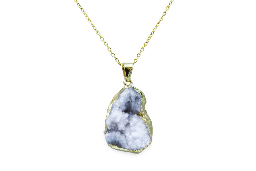 White Smoke Druzy Agate Crystal Pendant Necklaces Necklaces Oh, Heart!