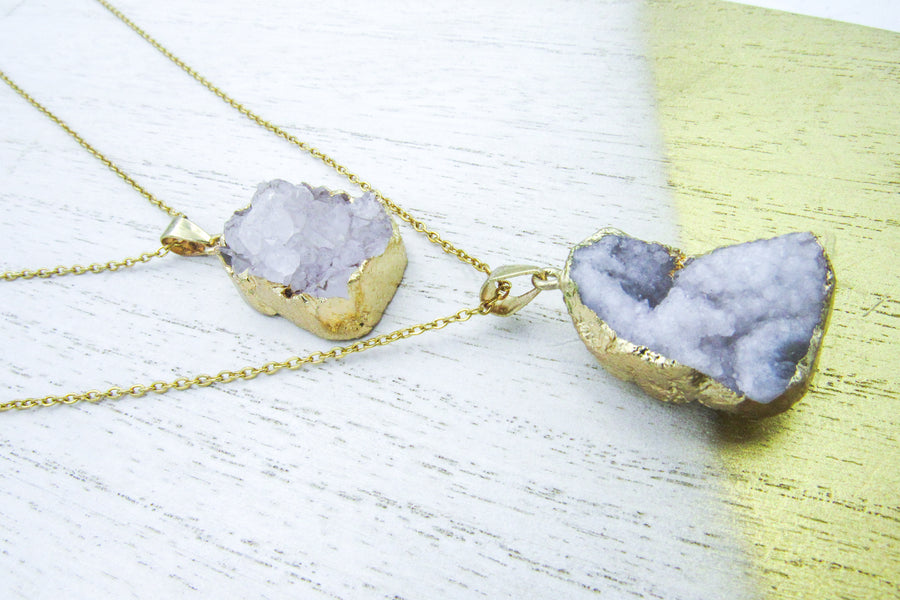 White Smoke Druzy Agate Crystal Pendant Necklaces Necklaces Oh, Heart!