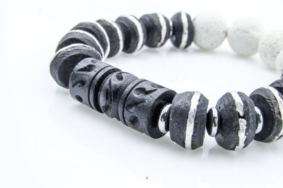 Silver Striped Wooden Stretch Bracelet Bracelets Oh, Heart!