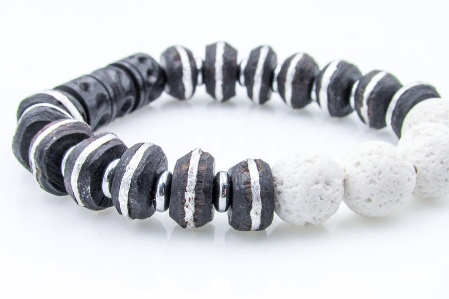 Silver Striped Wooden Stretch Bracelet Bracelets Oh, Heart!