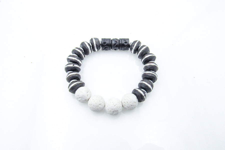 Silver Striped Wooden Stretch Bracelet Bracelets Oh, Heart!