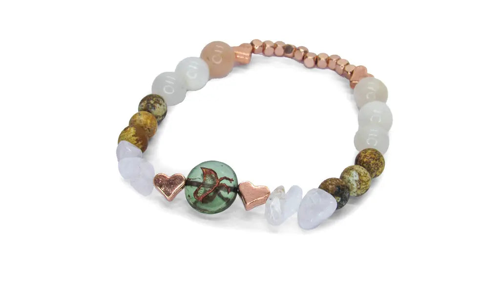 Bird Bead and Rose Quartz Stretch Bracelet Bracelets Oh, Heart!