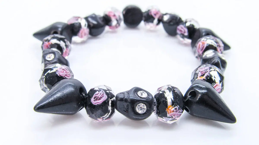 Black Skulls, Spikes and Roses Stretch Bracelet Bracelets Oh, Heart!