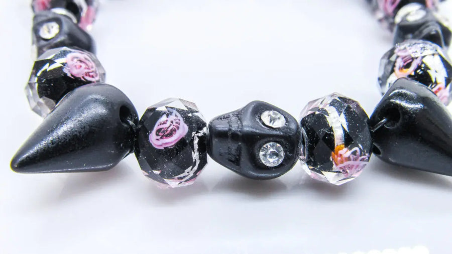 Black Skulls, Spikes and Roses Stretch Bracelet Bracelets Oh, Heart!